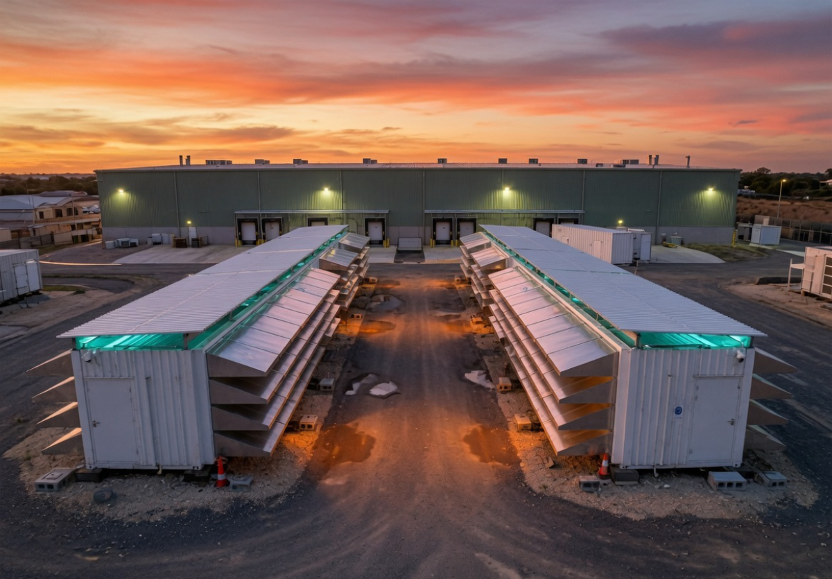 Data Centre with acoustic louvers