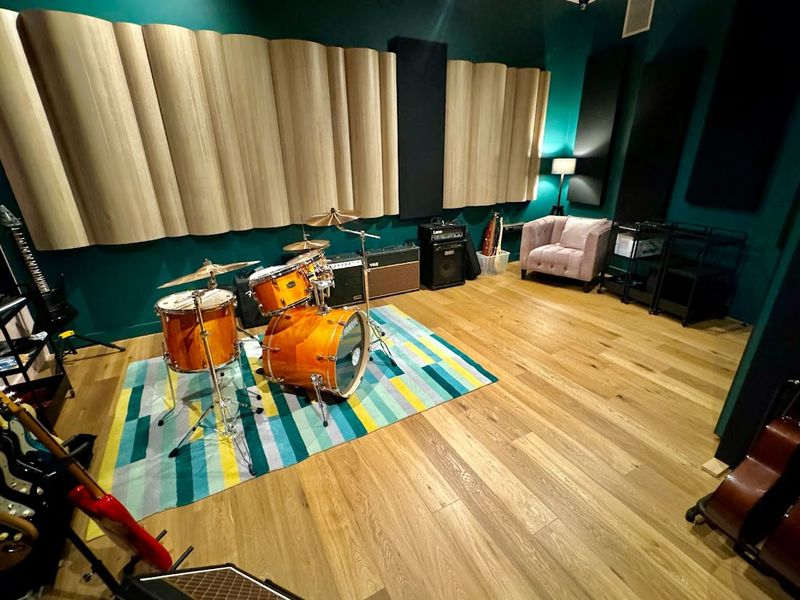 Recording room with acoustic treatment